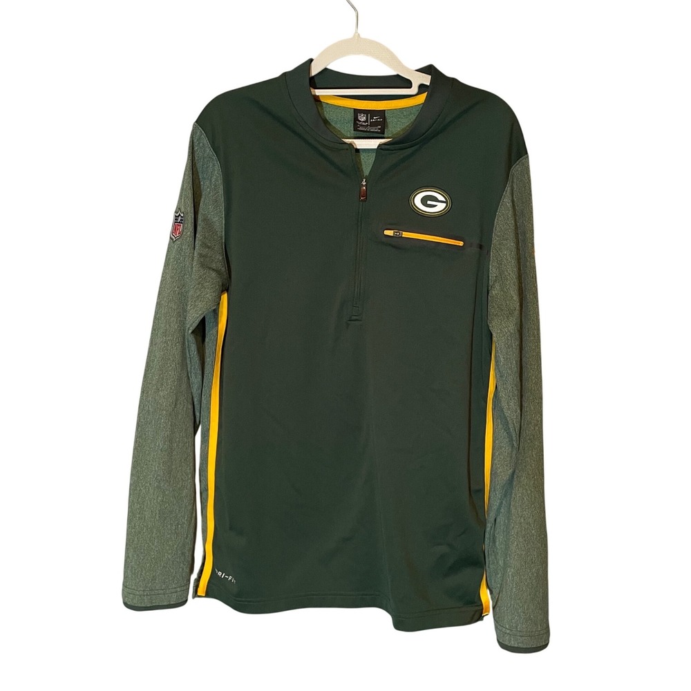 Nike‎ Green Bay Packers Mens Dri-FIT NFL On-Field Quarter Zip Pullover Green S